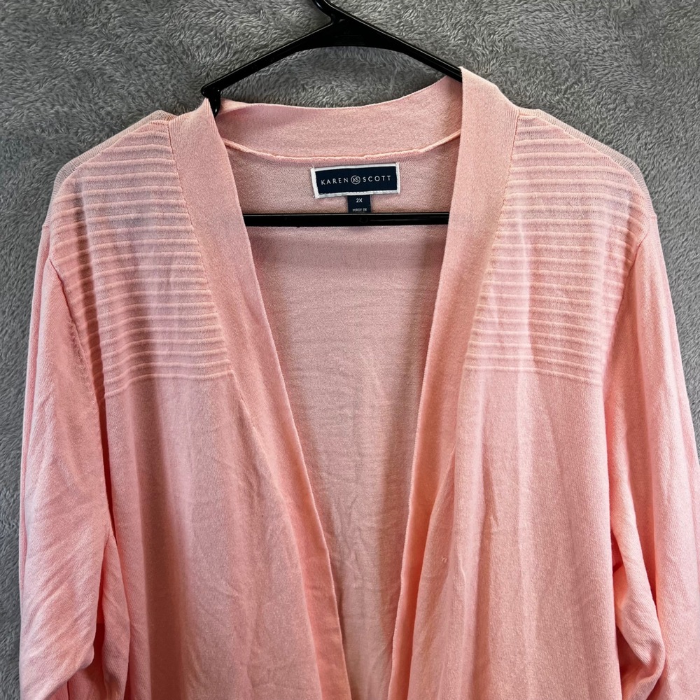 Karen Scott Womens 2X Pink Open Front Ribbed Knit Cardigan Coquette Soft Girl